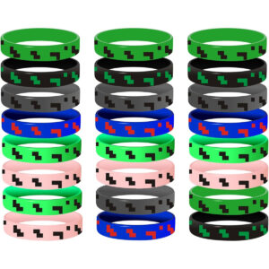B0DN9NRFDF.jpg 24-Piece Pixel Theme Silicone Bracelets for Kids Party Favors
