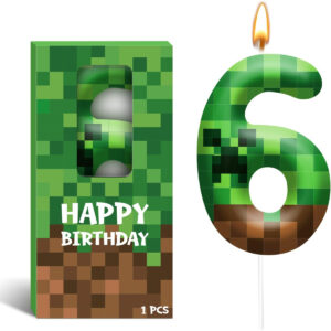 B0G1MQN6JP.jpg Pixel Number 6 Birthday Candle for Minecraft Theme Cake