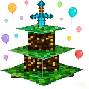 B0GDRC5Q8Y.jpg 3-Tier Pixel Art Cupcake Stand for Minecraft Themed Parties