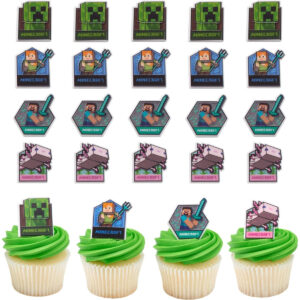 B0C43XW1DM.jpg DecoPac Minecraft Cupcake Rings: 24-Pack Cake Decorations