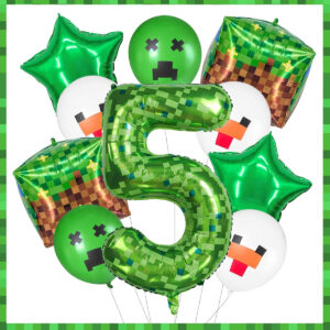 B0FHHNJWM8.jpg Giant Green Pixel Miner Number Balloon for Birthday Parties