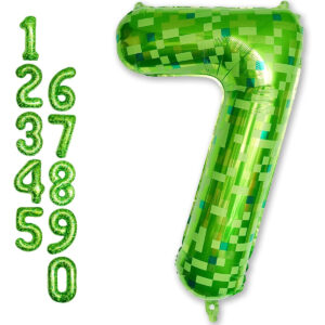 B0F8R389JF.jpg 40-Inch Green Pixel Number 7 Balloon for Minecraft Birthday