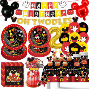 B0FKSCGJW7.jpg Oh Twodles Mickey Mouse Birthday Party Decoration Set (108Pcs)