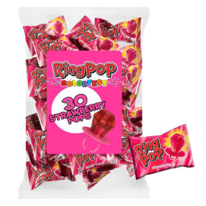 B08DMLL115.jpg Mickey Mouse Party Ring Pop Strawberry Lollipops 30 Count