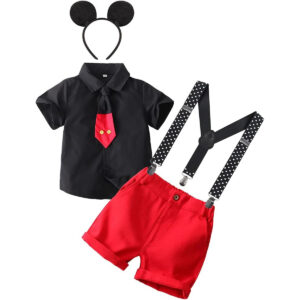 B095HCQQ42.jpg Mickey Mouse Baby Boy Birthday Outfit with Suspenders and Pants