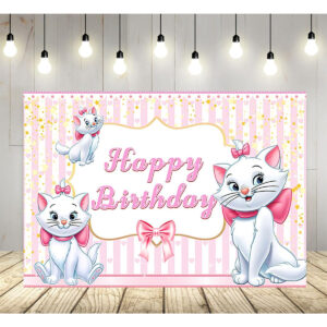 B0CQM9TX96.jpg Pink Cat Birthday Backdrop for Marie Themed Party Decorations