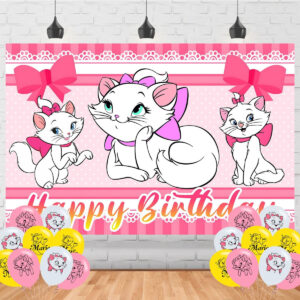 B0F6L4YKRF.jpg Marie Cartoon Cat Birthday Backdrop for Party Decorations