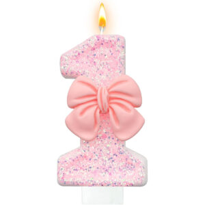 B0D9MMD9HF.jpg Pink Glitter Bow Numeric Birthday Candle for Cake Decorating