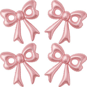 B0F3884677.jpg 4 Pcs Pink Bow Foil Balloons for Party Backdrop Decorations