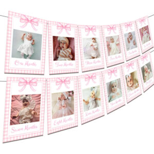 B0DD3D6SPP.jpg Pink Bow 1st Birthday Photo Banner for Girls Party Decorations