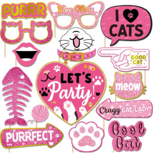 B0GC6VGSMN.jpg Cat Birthday Party Decorations & Photo Booth Props Kit