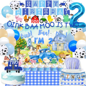 B0DL556LTP.jpg Farm Animal 2nd Birthday Party Decorations: Little Blue Truck
