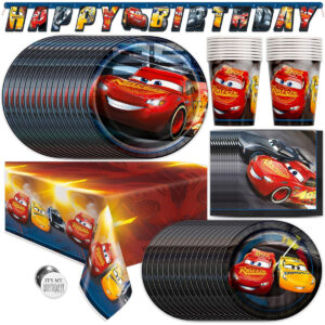 B08F2Z3PL9.jpg Lightning McQueen Birthday Party Tableware Set for 16 Guests