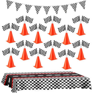 B08DDGD493.jpg Bedwina Race Car Party Decorations: 36 Pcs Cones & Flags Set