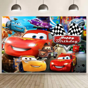 B0FM3ZN64M.jpg Cars Themed Birthday Party Backdrop Banner (5x3ft)