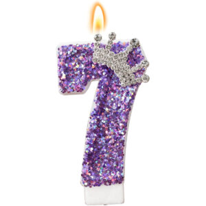 B0CMW95ZG4.jpg Purple Number 7 Glitter Crown Candle for KPop Theme Birthday