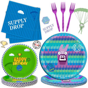 B0BWJ8CT5H.jpg Fortnite Themed Party Tableware Set: 64pc Llama Supplies