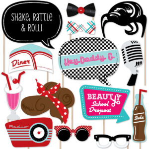 B011AAF88W.jpg 1950s Sock Hop Photo Booth Props Kit - 20-Piece Retro Set