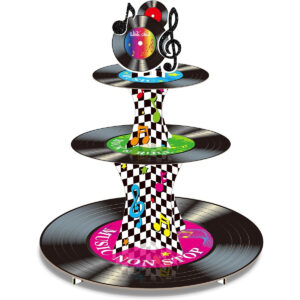 B0B9RH8SV3.jpg 3-Tier 1950s Rock and Roll Vinyl Record Cupcake Stand