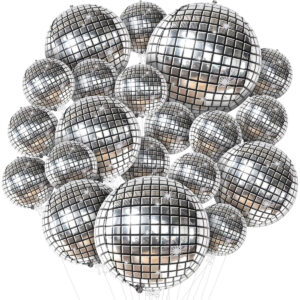 B0BRB9HC7Z.jpg Silver Disco Ball Balloons 32-Inch for Elvis Party Decor (20pk)