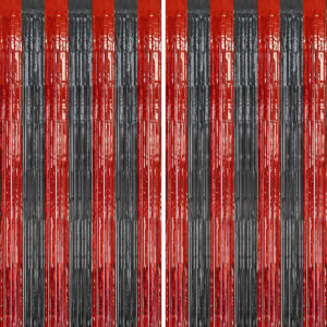 B0D5CJBQVV.jpg Elvis Presley Party Backdrop: Red & Black Foil Fringe Curtains