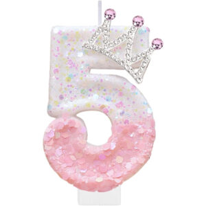 B0CT36CQ65.jpg Pink Number 5 Birthday Candle and Crown Cake Topper Set