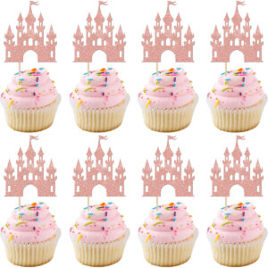 B0DM5ZWHM8.jpg 24-Piece Glitter Castle Cupcake Toppers for Princess Parties