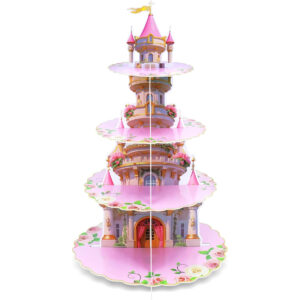 B0F993YHR2.jpg 4-Tier Pink Castle Cupcake Stand for Princess Theme Parties
