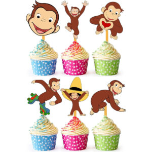 B0CZLMJFC8.jpg 24 Curious Monkey Cupcake Toppers for Kids Birthday Parties