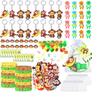 B0CRGTSW4Z.jpg Curious George Theme Party Favors Set for 16 Kids (162 Pcs)