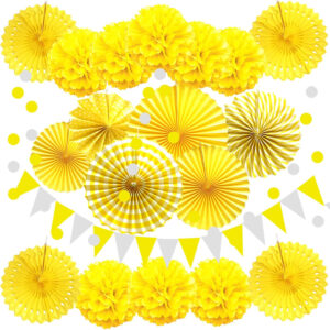 B0B3LYF82Z.jpg Curious George Party Decorations: Paper Fans and Bunting Set