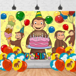 B0DZHTZ66W.jpg Curious George Birthday Party Backdrop & Decorations 5x3 Ft