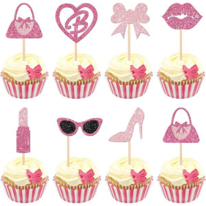 B0CGBQ59XZ.jpg 24-Piece Princess Glitter Cupcake Toppers for Barbie Parties