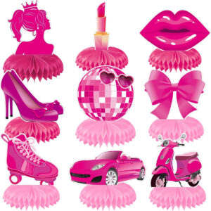 B0D91W6ZMK.jpg Pink Barbie Theme Honeycomb Centerpieces for Birthday Parties