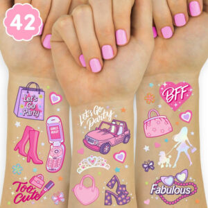 B0BMPKXMY1.jpg xo, Fetti Pink Barbie Themed Temporary Tattoos for Party Favors