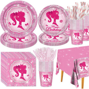 B0CJM5S5J3.jpg Barbie Themed Birthday Party Tableware Set for 20 Guests