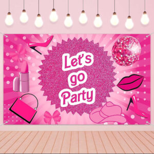 B0CL93DHMV.jpg Barbie Inspired Pink Party Backdrop and Photo Booth Props Set