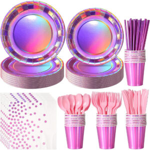 B0CNT3ZP3T.jpg Iridescent Pink Party Supplies Set for 25 Guests, Barbie Theme