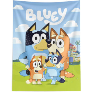 B0DG6XKL49.jpg Bluey Hooray Heelers Fabric Wall Hanging Tapestry (40 x 57 in)