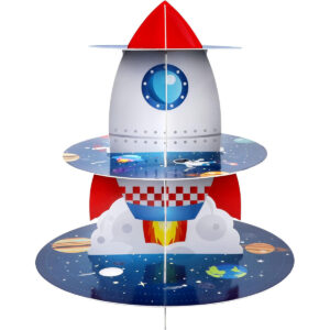 B0C58ZDSPF.jpg 3-Tier Space Cupcake Stand: Rocket Theme Dessert Display