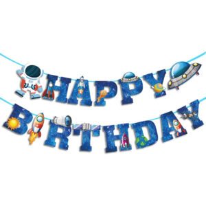 B0982CXSF9.jpg Space Ship Astronaut Happy Birthday Banner for Boys Party