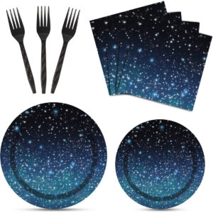 B09J241WRJ.jpg Galaxy Party Supplies: Space Theme Tableware Set for 24 Guests