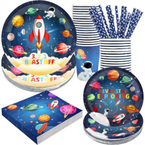 B0CG69PXWM.jpg Space Birthday Party Supplies: Galaxy Tableware Set for 24