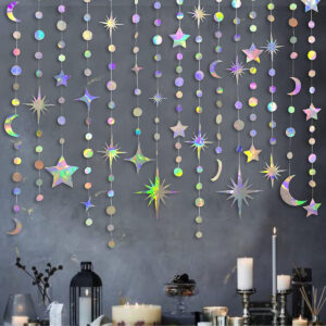 B09223S6ZX.jpg Iridescent Star and Moon Garland Kit for Space Party Decor