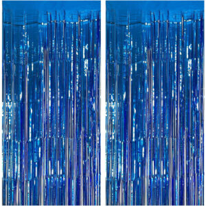 B0BWRJF5DX.jpg Shark Party Backdrop: 2 Pack Blue Foil Fringe Curtains