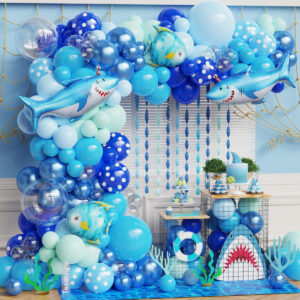 B0DNYW5DPR.jpg Shark Balloon Arch Kit: 156Pcs Ocean Theme Party Decorations