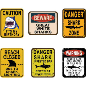B07QGY778F.jpg Shark Party Decorations: 6-Piece Under the Sea Table Signs