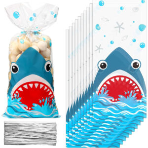 B09127MN2W.jpg 100-Piece Shark Party Favor Bags for Ocean Birthday Treats