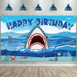 B09P3737Y7.jpg Shark Birthday Backdrop Banner for Under the Sea Party Decor