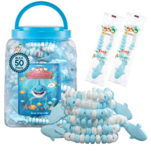 B0CPLZMC78.jpg 50 Shark Candy Bracelets for Under the Sea Party Favors